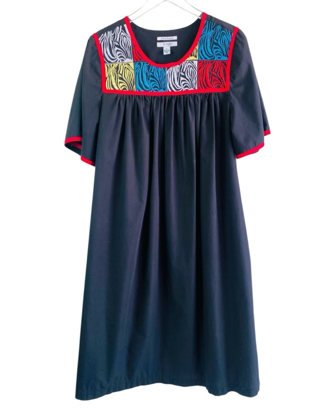 Vintage-Inspired Black Dress with Colorblock Embroidered Yoke